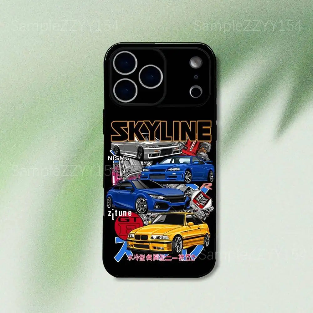 Japan JDM Sports Car iPhone Case - Black Soft TPU Cover for iPhone 12 - 17 Pro, Mini & SE4