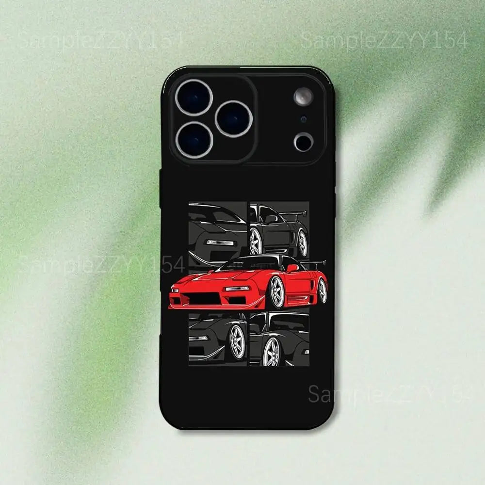 Japan JDM Sports Car iPhone Case - Black Soft TPU Cover for iPhone 12 - 17 Pro, Mini & SE4
