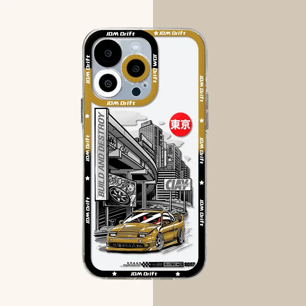 Tokyo JDM Drift Car iPhone Case – Premium Transparent Silicone Cover for iPhone 7 - 15 Pro Max