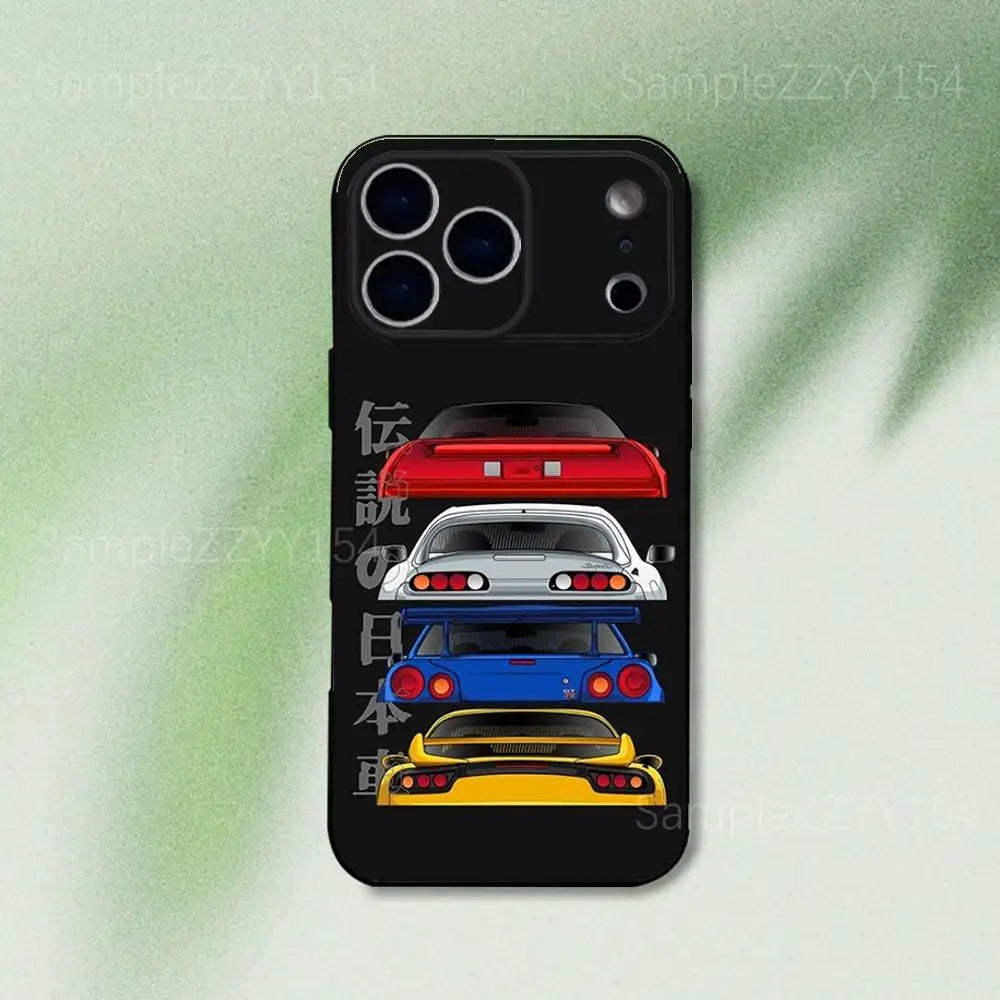 Japan JDM Sports Car iPhone Case - Black Soft TPU Cover for iPhone 12 - 17 Pro, Mini & SE4
