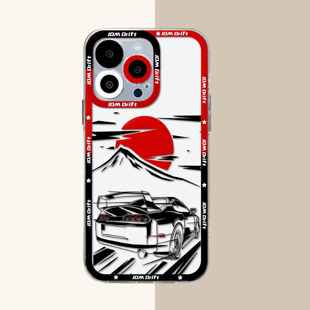 Tokyo JDM Drift Car iPhone Case – Premium Transparent Silicone Cover for iPhone 7 - 15 Pro Max