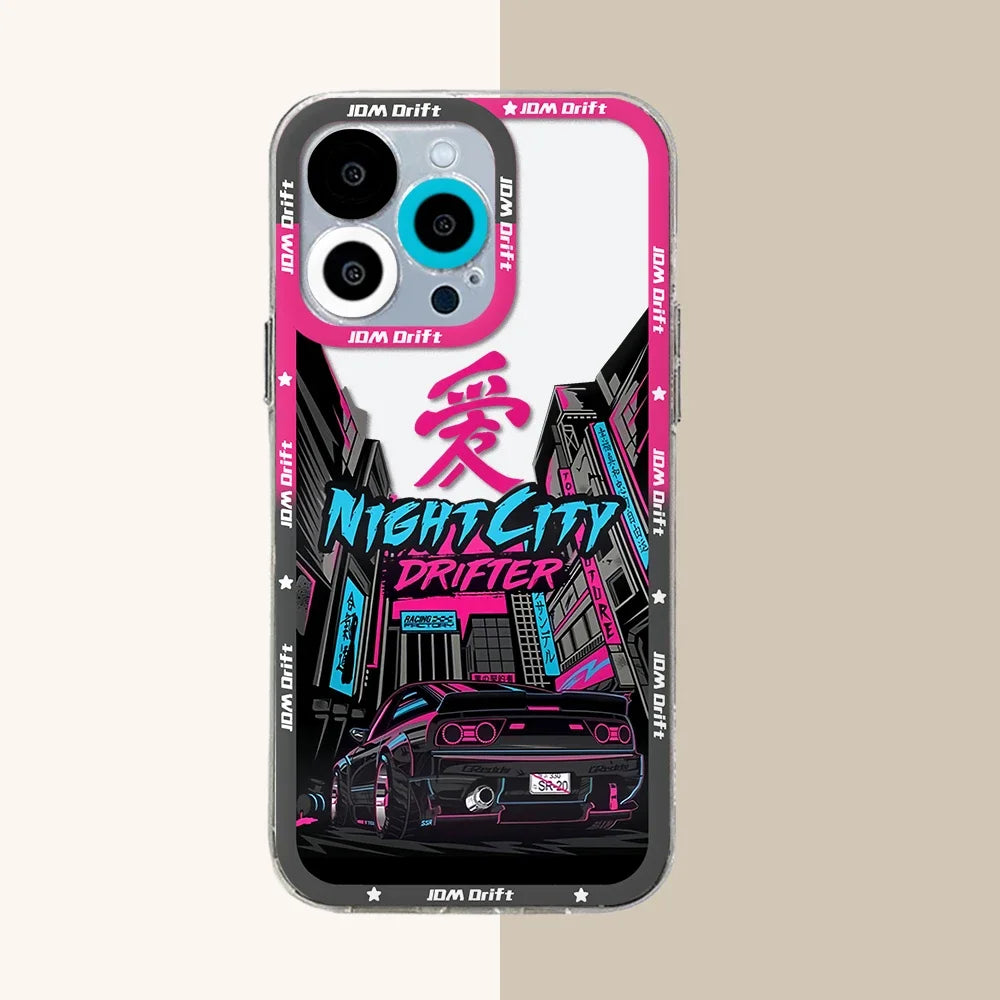 Tokyo JDM Drift Car iPhone Case – Premium Transparent Silicone Cover for iPhone 7 - 15 Pro Max