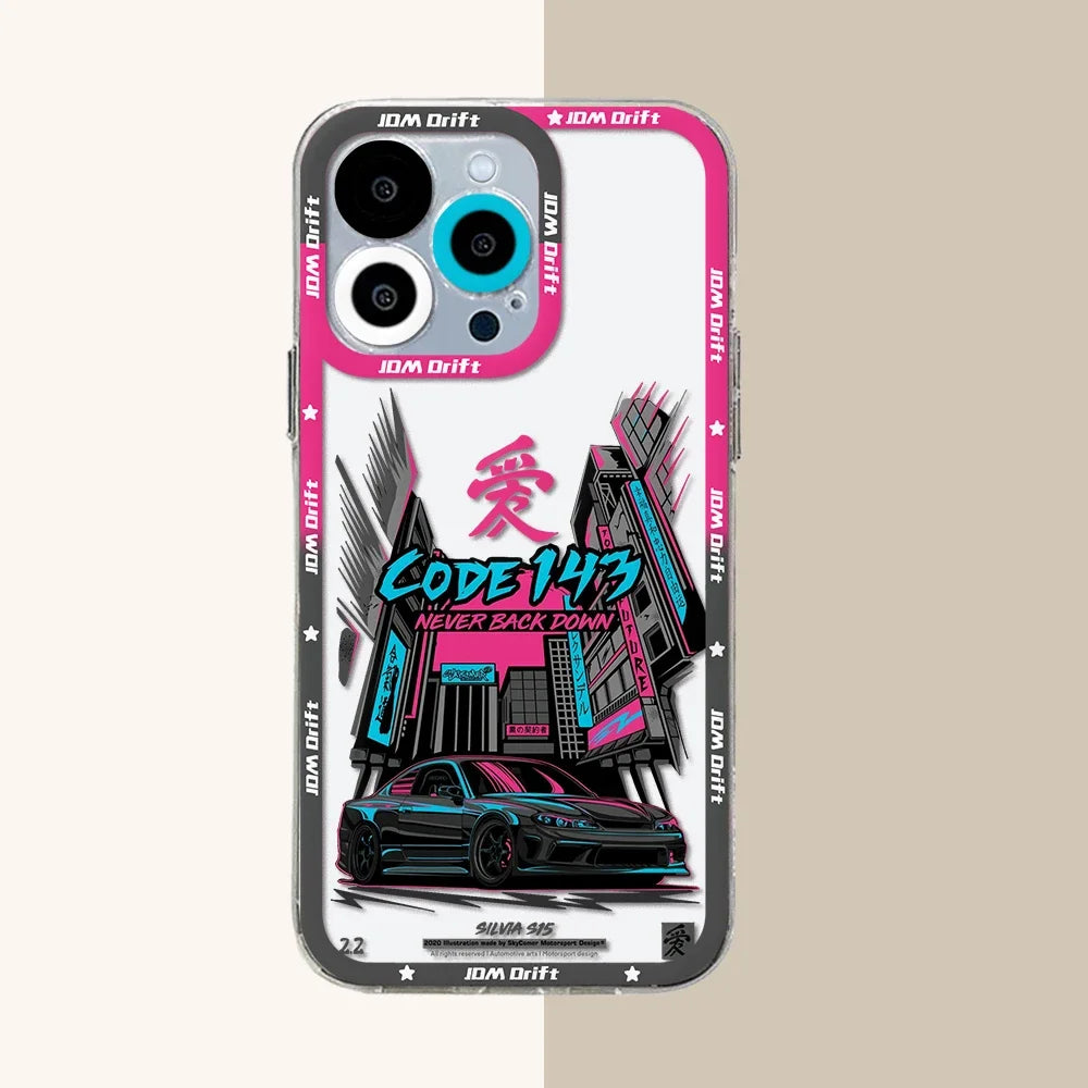 Tokyo JDM Drift Car iPhone Case – Premium Transparent Silicone Cover for iPhone 7 - 15 Pro Max