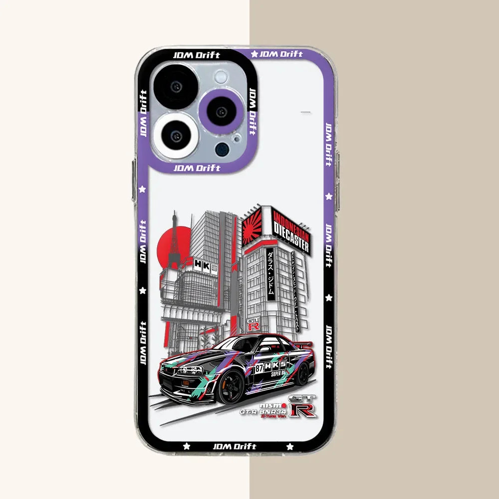 Tokyo JDM Drift Car iPhone Case – Premium Transparent Silicone Cover for iPhone 7 - 15 Pro Max
