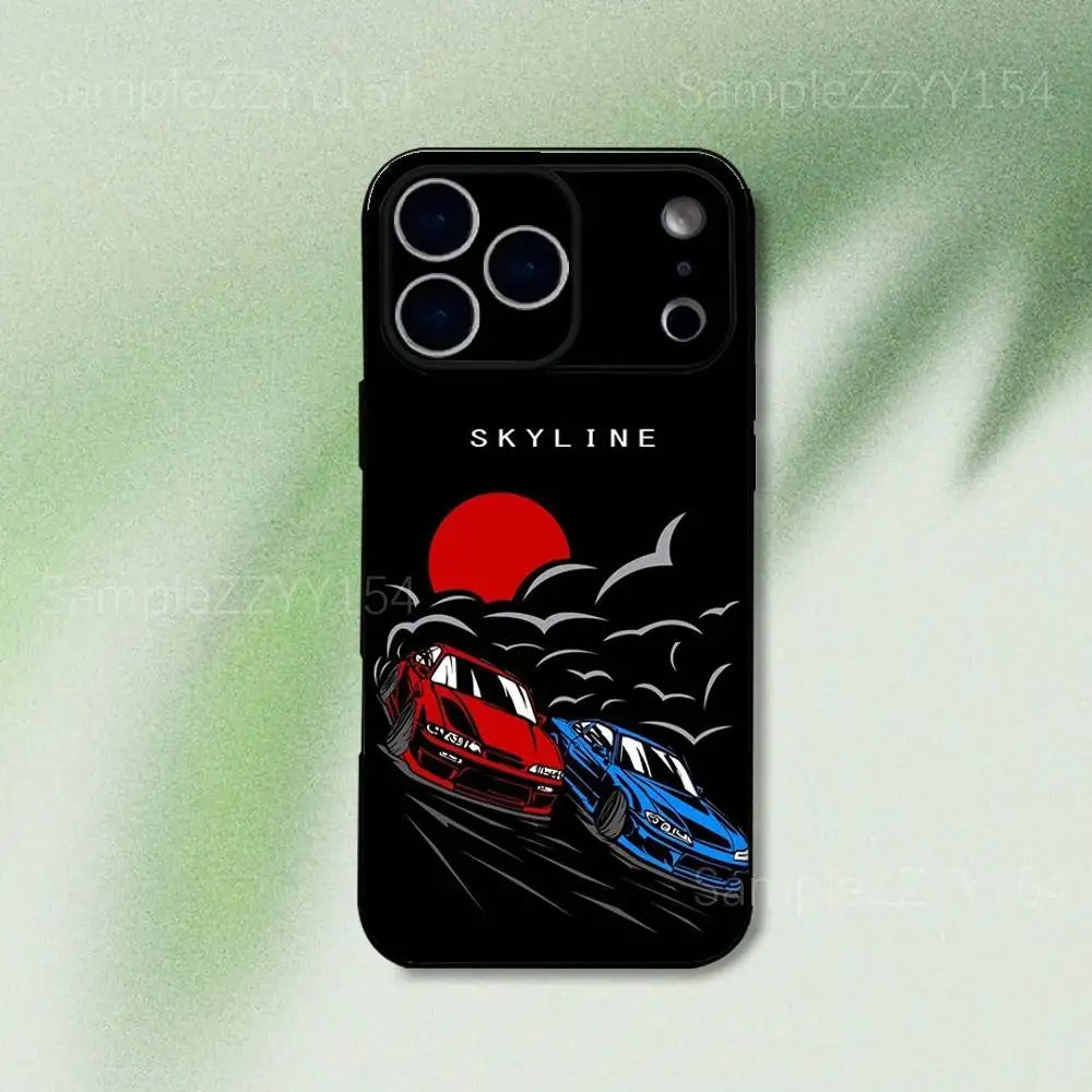 Japan JDM Sports Car iPhone Case - Black Soft TPU Cover for iPhone 12 - 17 Pro, Mini & SE4