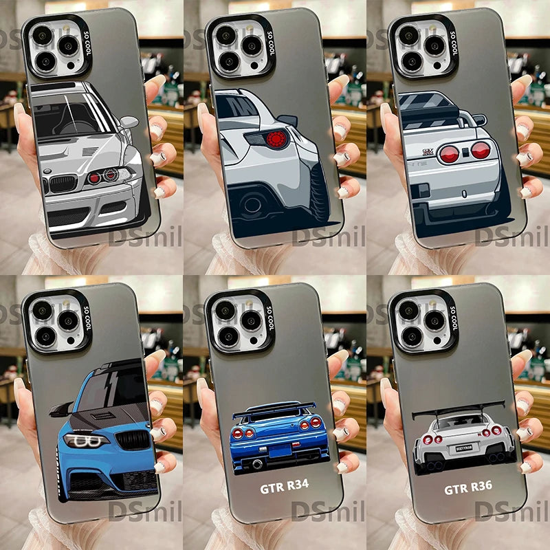 JDM Car iPhone Case - Laser Etched Hard PC + TPU Shockproof Back Cover for iPhone 7 - 16 Pro Max