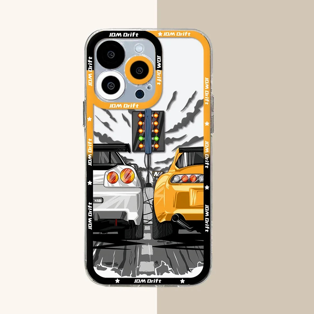 Tokyo JDM Drift Car iPhone Case – Premium Transparent Silicone Cover for iPhone 7 - 15 Pro Max