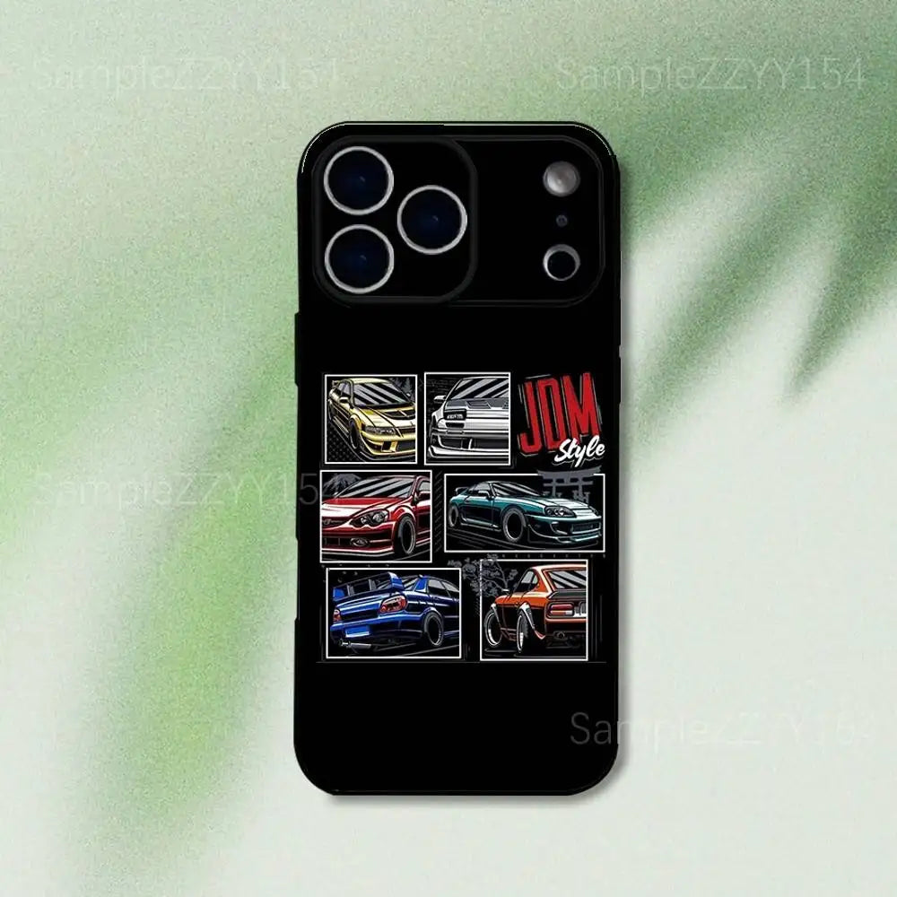 Japan JDM Sports Car iPhone Case - Black Soft TPU Cover for iPhone 12 - 17 Pro, Mini & SE4