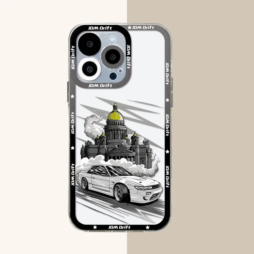 Tokyo JDM Drift Car iPhone Case – Premium Transparent Silicone Cover for iPhone 7 - 15 Pro Max