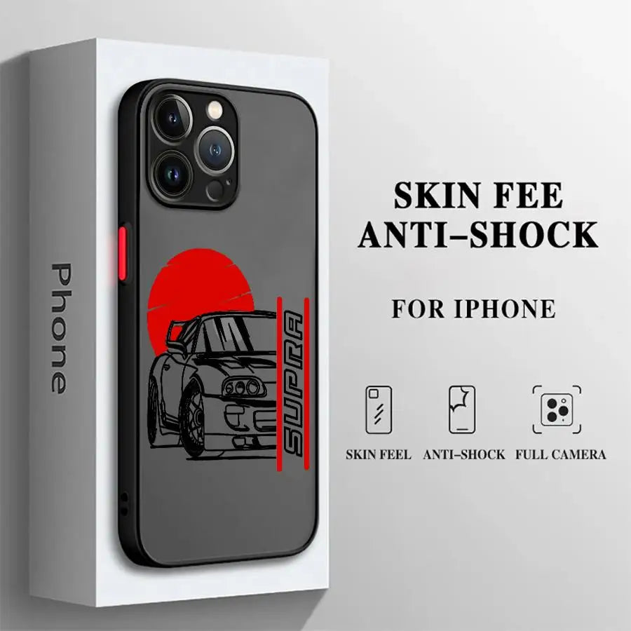 Tokyo JDM Drift Car iPhone Case - Matte Soft Edge Shockproof Shell for iPhone 7 - 16 Pro Max