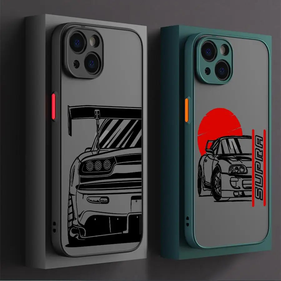 Tokyo JDM Drift Car iPhone Case - Matte Soft Edge Shockproof Shell for iPhone 7 - 16 Pro Max