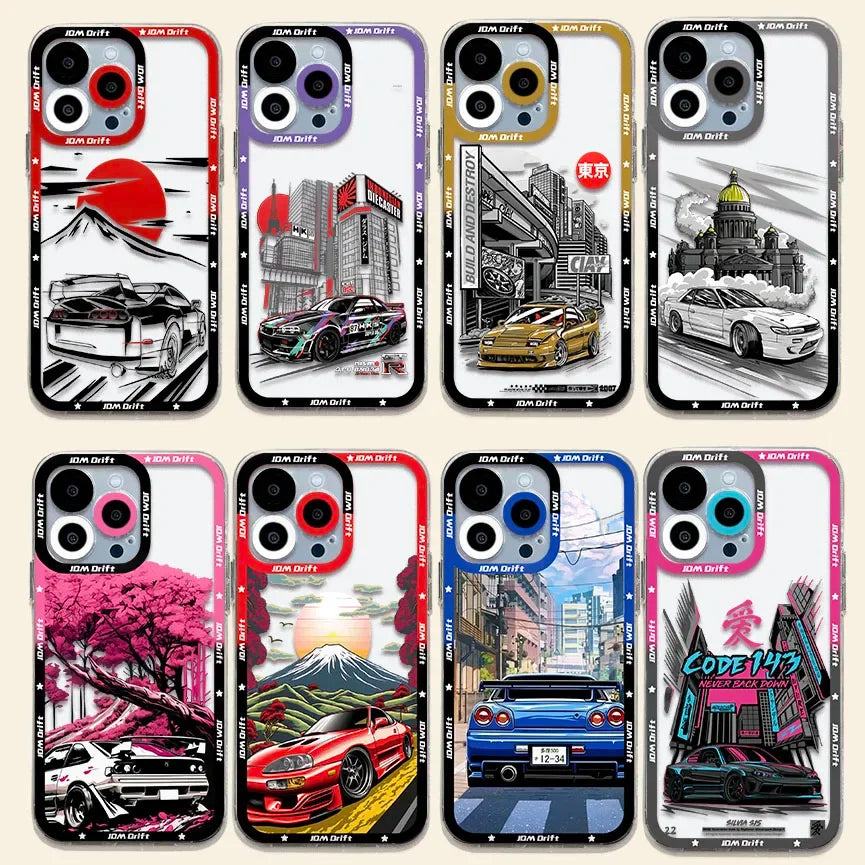 Tokyo JDM Drift Car iPhone Case – Premium Transparent Silicone Cover for iPhone 7 - 15 Pro Max
