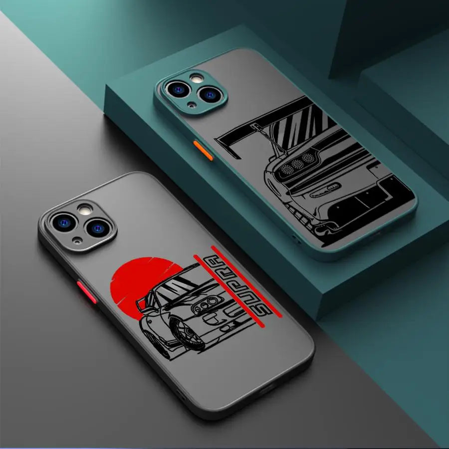 Tokyo JDM Drift Car iPhone Case - Matte Soft Edge Shockproof Shell for iPhone 7 - 16 Pro Max
