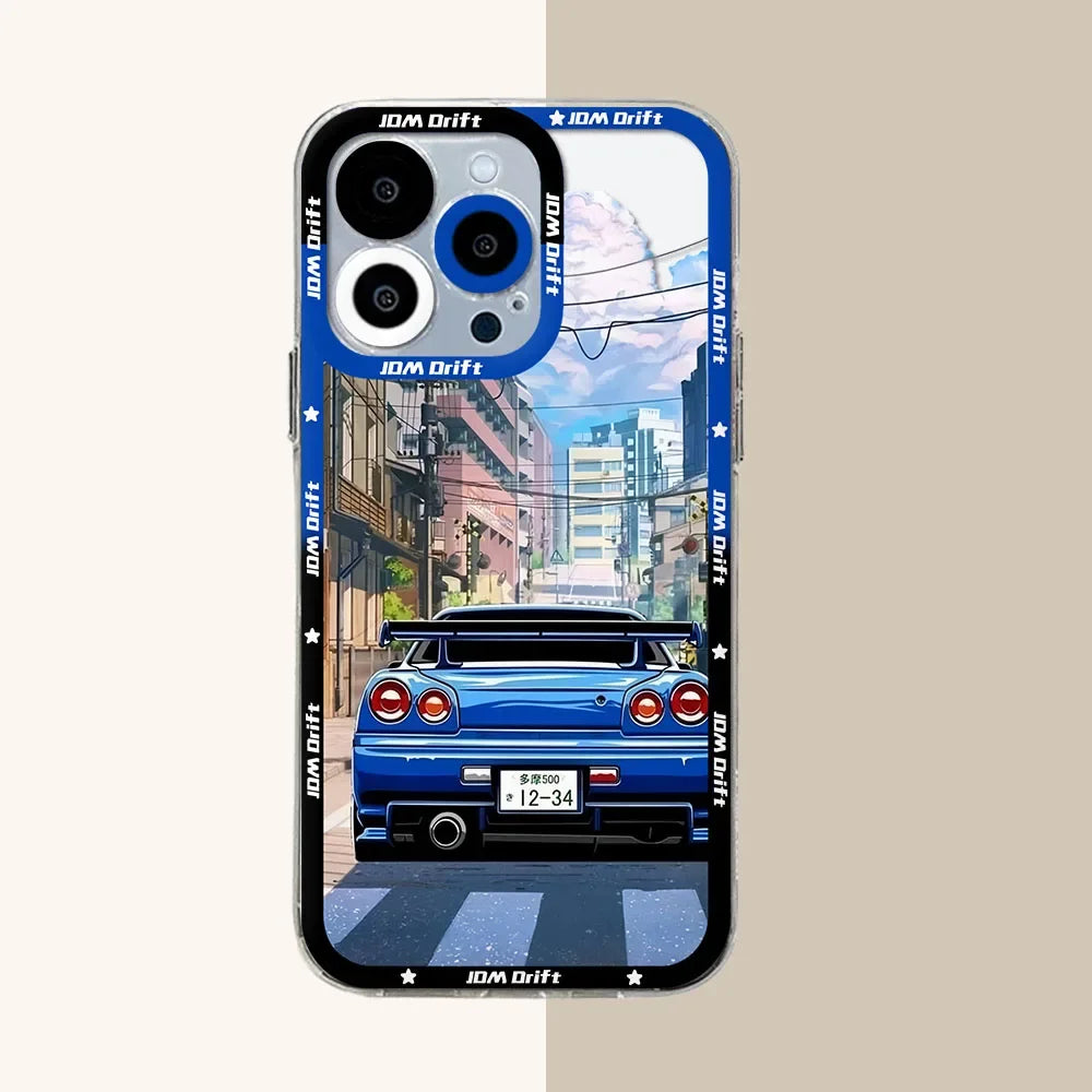 Tokyo JDM Drift Car iPhone Case – Premium Transparent Silicone Cover for iPhone 7 - 15 Pro Max