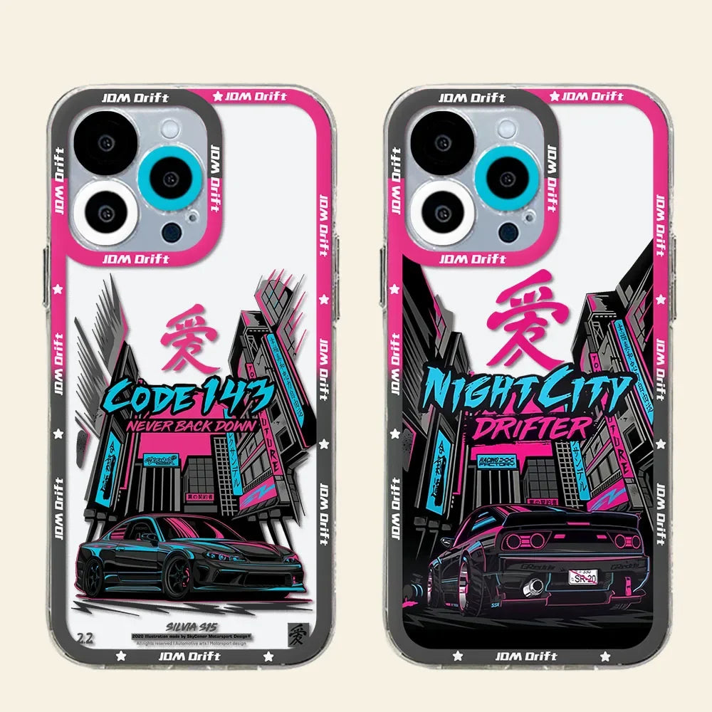 Tokyo JDM Drift Car iPhone Case – Premium Transparent Silicone Cover for iPhone 7 - 15 Pro Max