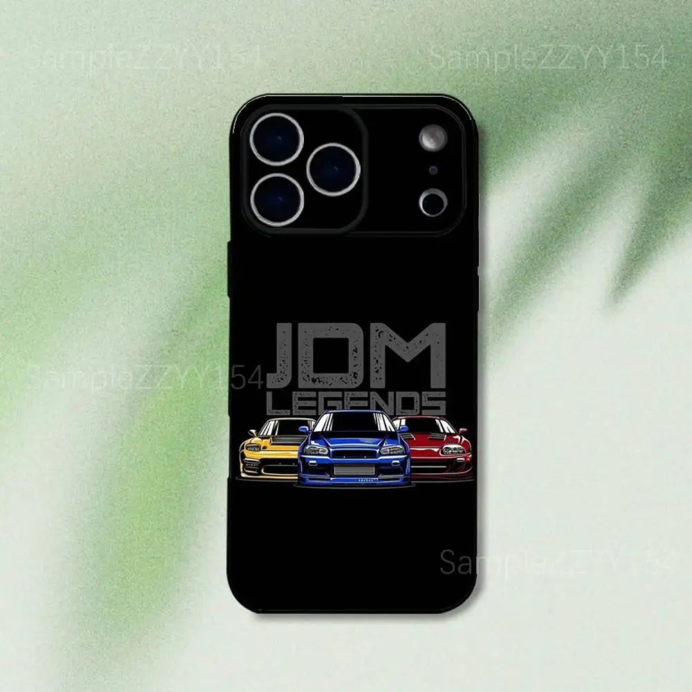Japan JDM Sports Car iPhone Case - Black Soft TPU Cover for iPhone 12 - 17 Pro, Mini & SE4