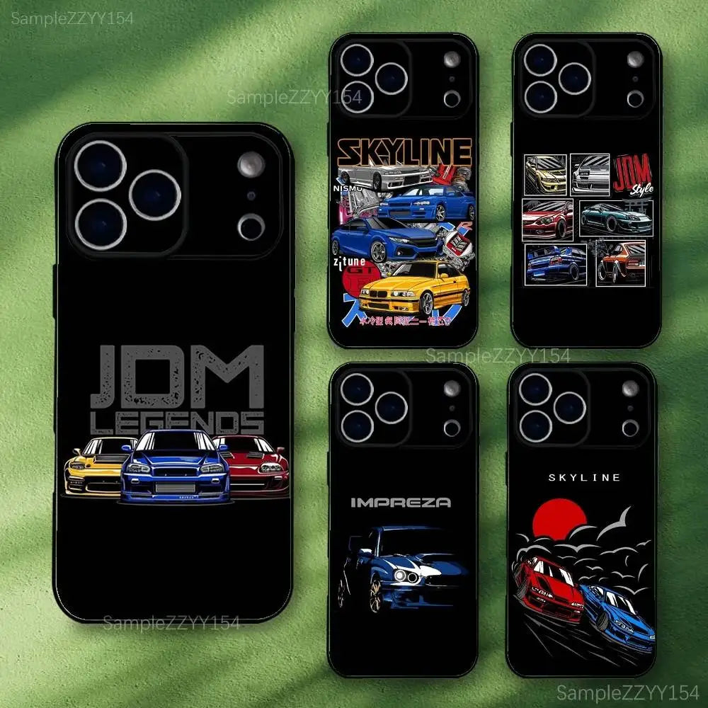 Japan JDM Sports Car iPhone Case - Black Soft TPU Cover for iPhone 12 - 17 Pro, Mini & SE4