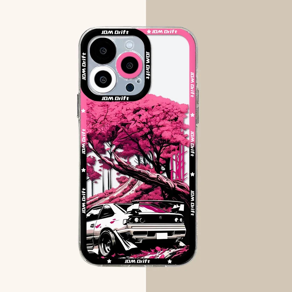 Tokyo JDM Drift Car iPhone Case – Premium Transparent Silicone Cover for iPhone 7 - 15 Pro Max