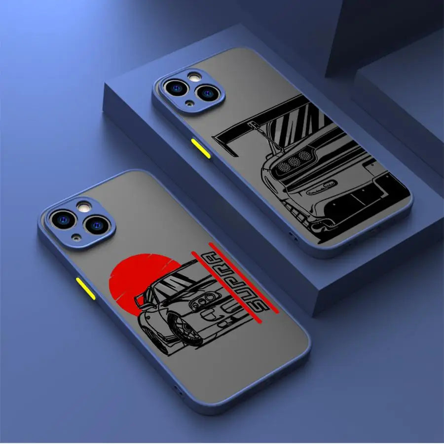 Tokyo JDM Drift Car iPhone Case - Matte Soft Edge Shockproof Shell for iPhone 7 - 16 Pro Max