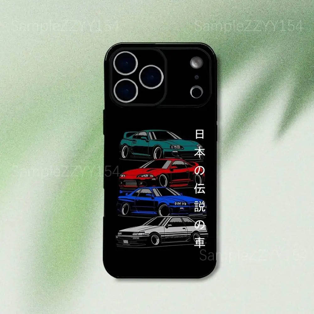 Japan JDM Sports Car iPhone Case - Black Soft TPU Cover for iPhone 12 - 17 Pro, Mini & SE4